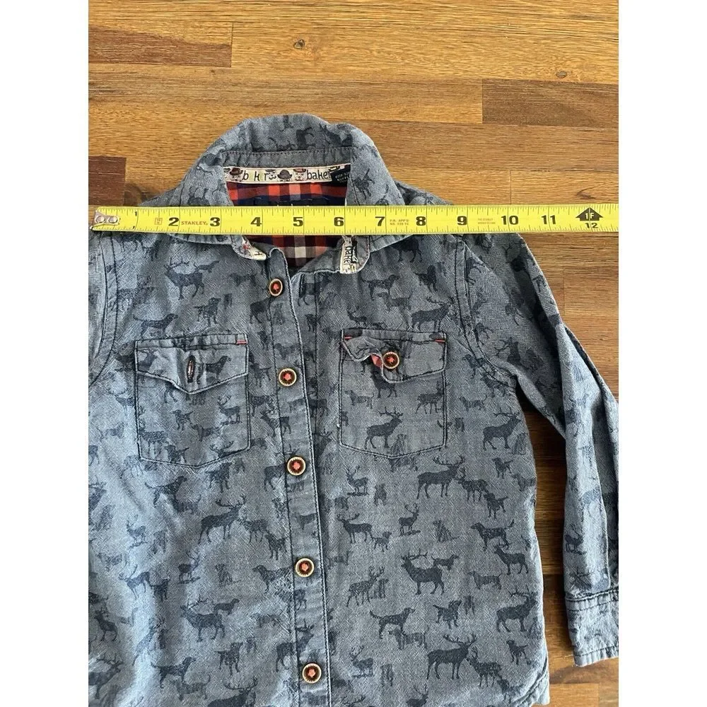 Ted Baker Baby Boys 2T Blue Denim Button‎ Up Shirt Dressy Woodland Deer Dogs